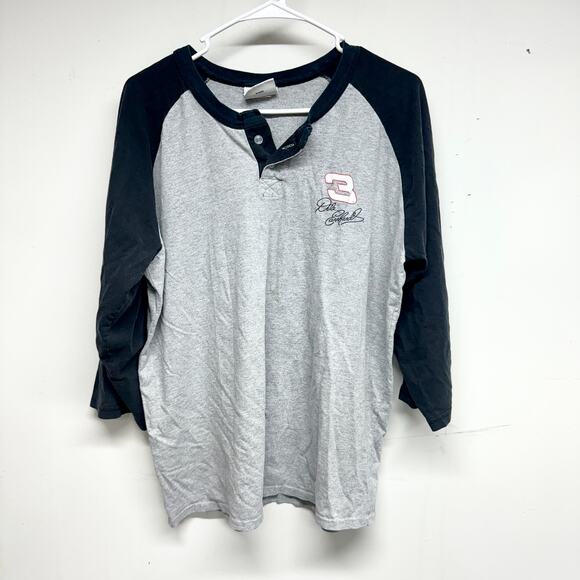 Dale Earnhardt Mens 3/4 sleeve Grey & Black Henley Shirt Size Small - Picture 1 of 5